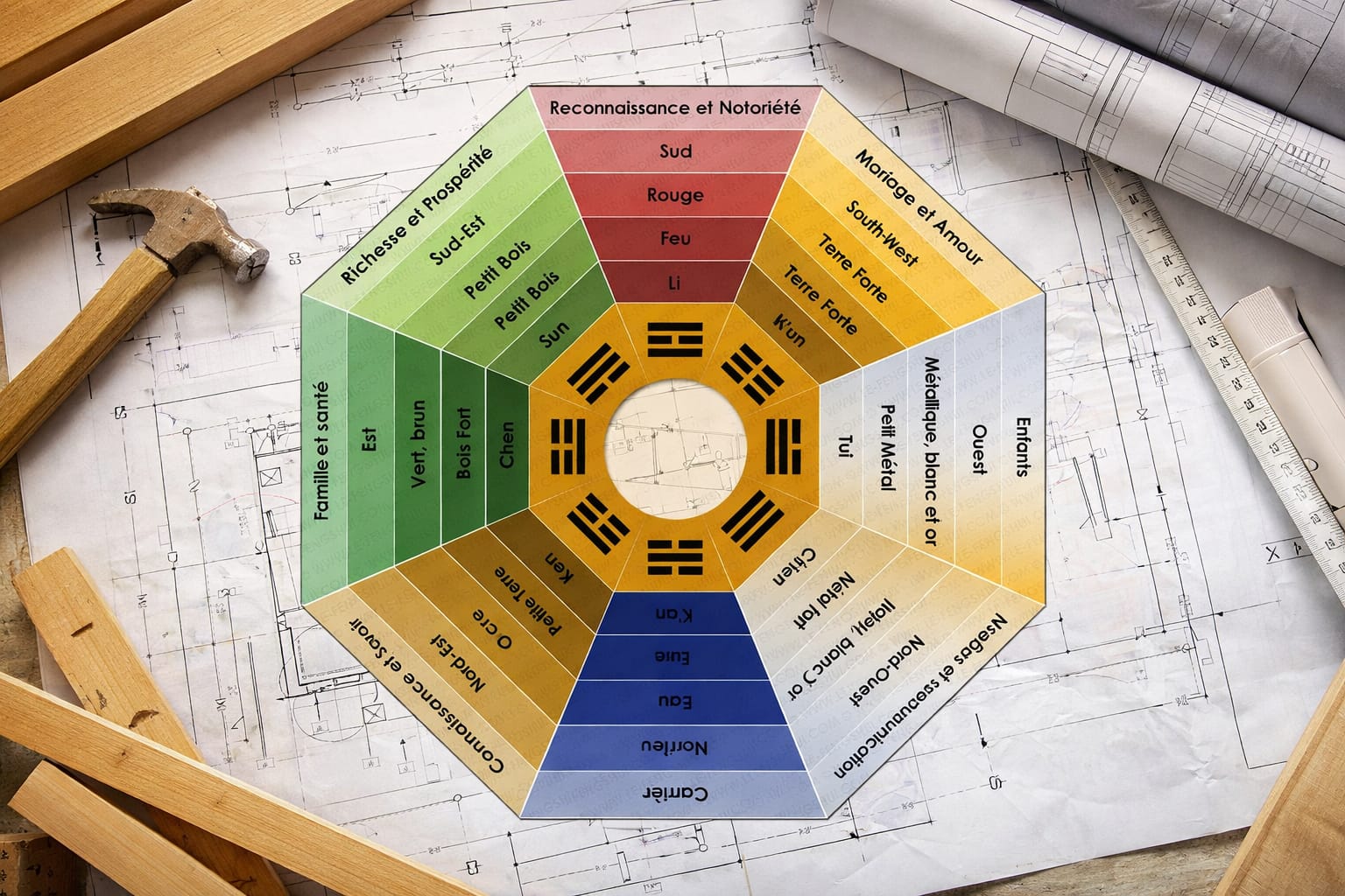 Les couleurs et les neufs secteurs du Bagua en Feng shui